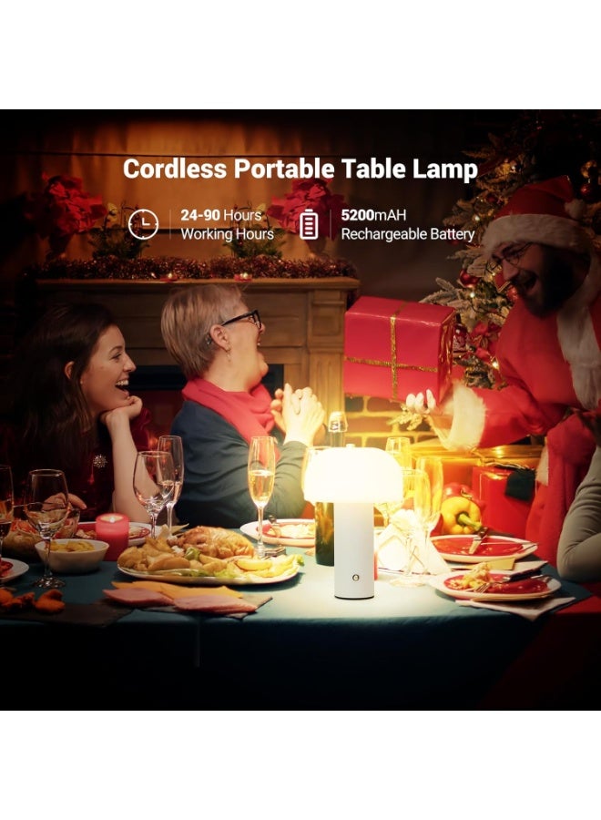 لمبة طاولة محمولة بدون سلك بشكل مودرن أبيض ، بطارية 5200mAh تدوم 24-49 ساعة، تحكم لمس لـ3 درجات لون (دافئ 3000K، طبيعي 4500K، أبيض 6000K) وتعتيم، مثالية للمطبخ، غرفة النوم، التخييم أو كهدية. - Image 4